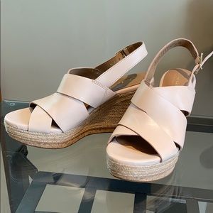 Nude Leather Platform Wedge Sandal - 8.5